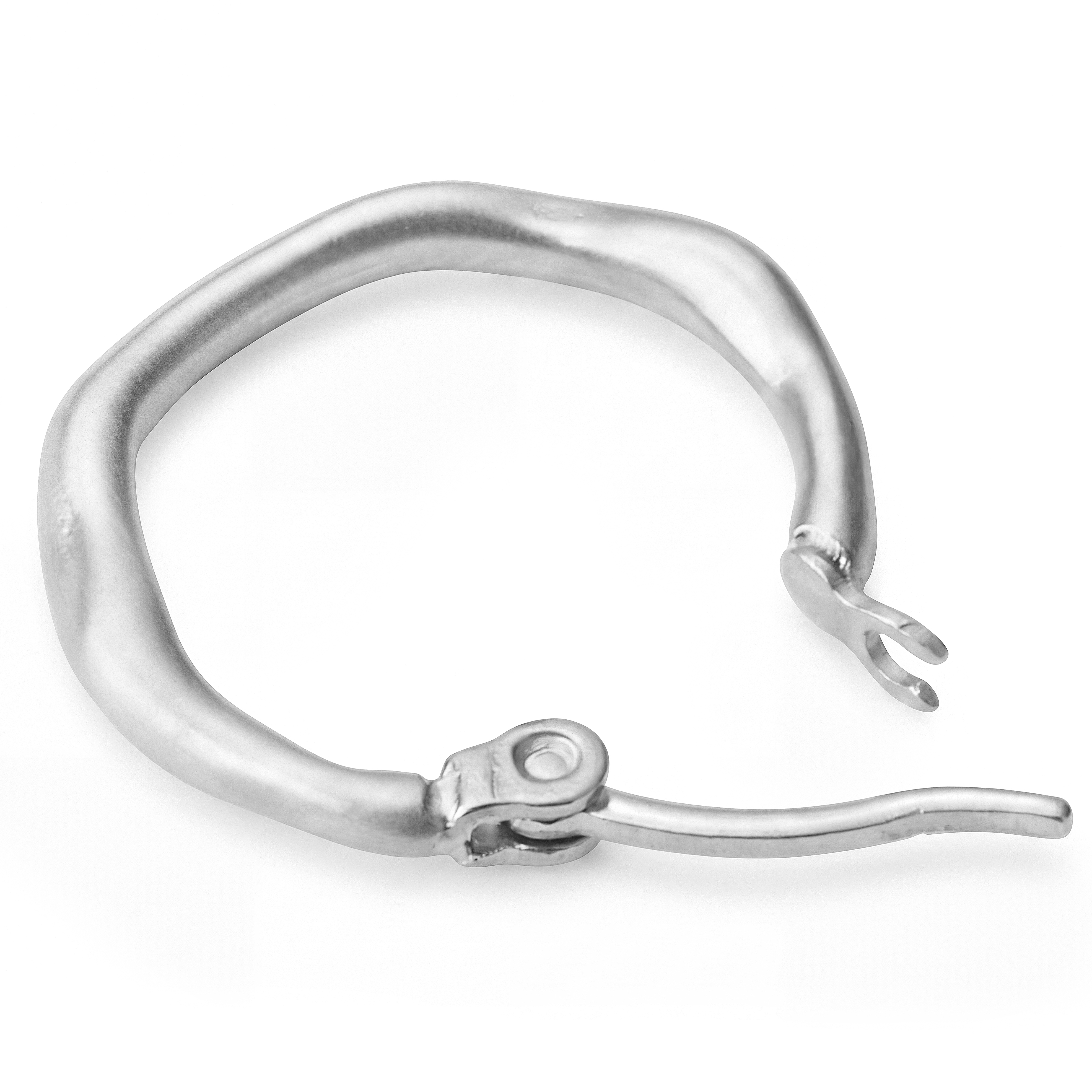 Organic | 13 mm Boucle d'oreille créole Ridge en acier inoxydable plaqué argent - 2