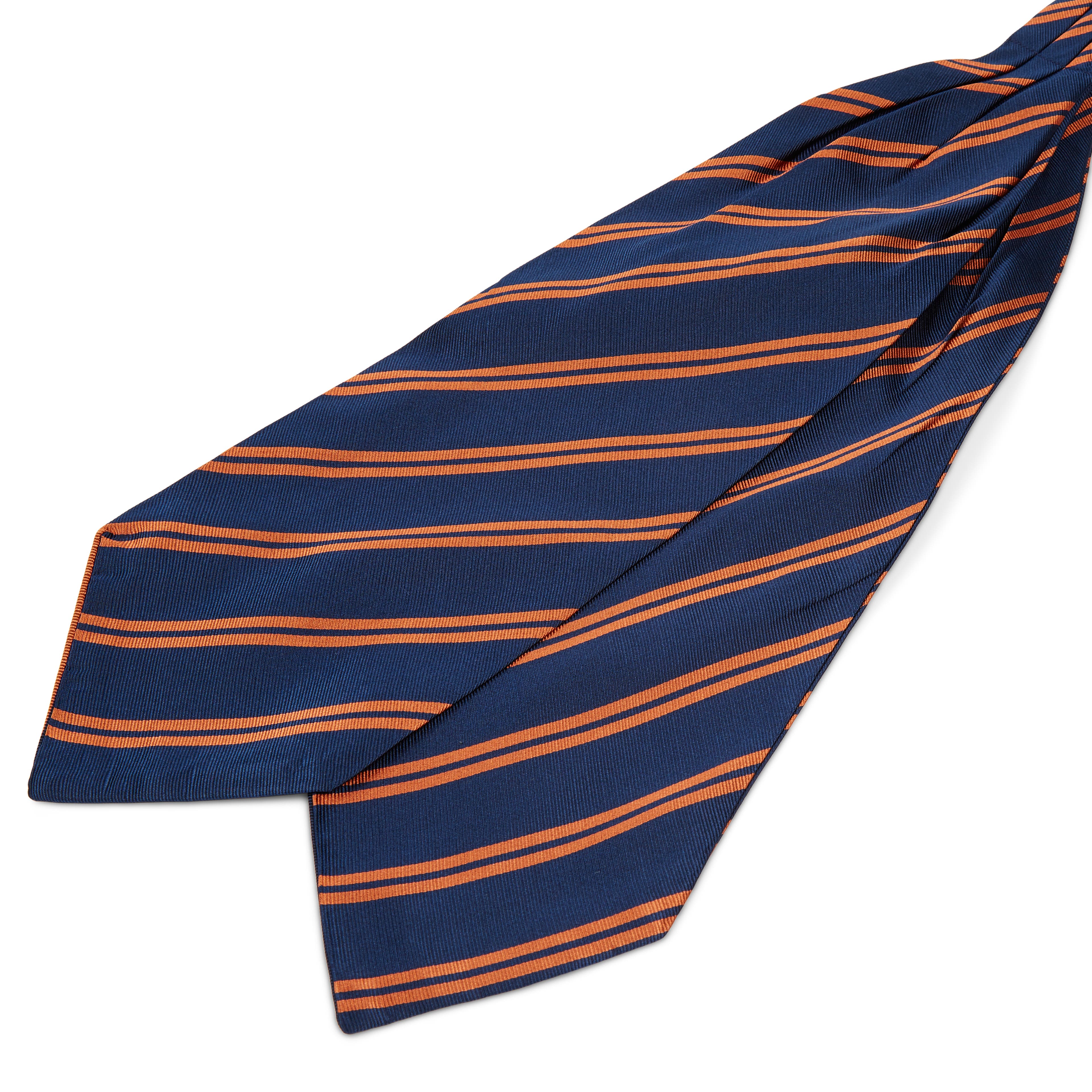 Cravate Ascot en soie bleu marine à rayures orange