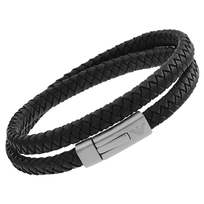 Emporio Armani Eagle Logo wikkelarmband van gevlochten leer - 2