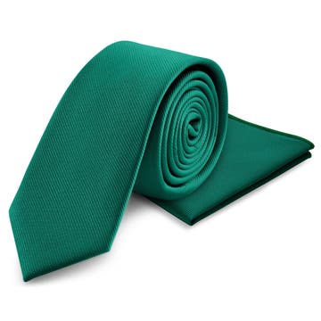 Sada smaragdovo zelenej kravaty a vreckovky do saka