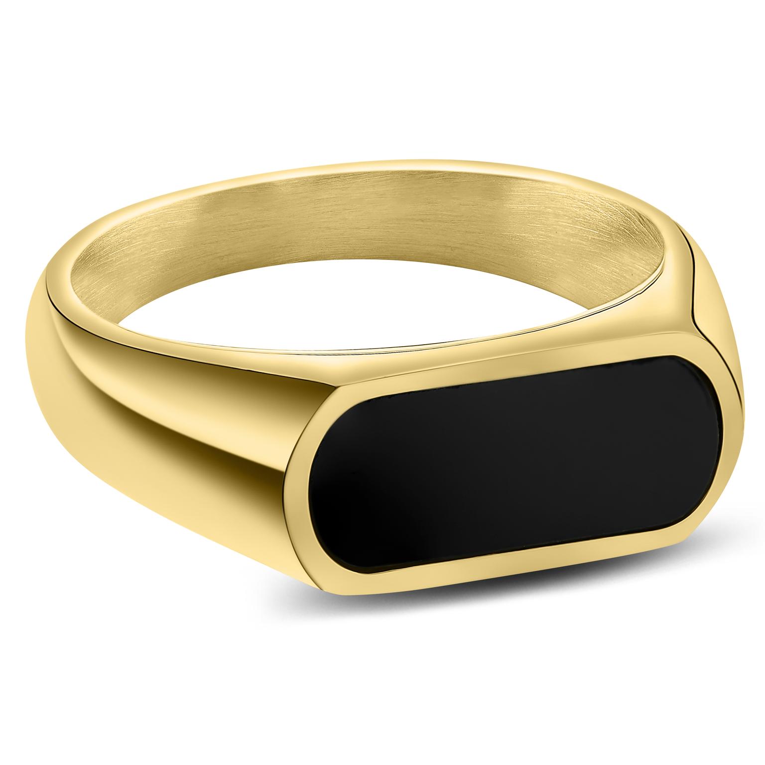 Orisun | Goudkleurige Zegelring met Zwarte Onyx Orisun | Goudkleurige Zegelring met Zwarte Onyx