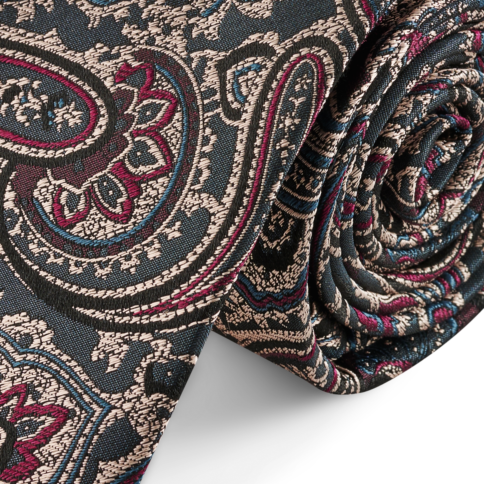 Копринена вратовръзка с тъмносини и тъмнозелени пейсли мотиви | 6 см - 2