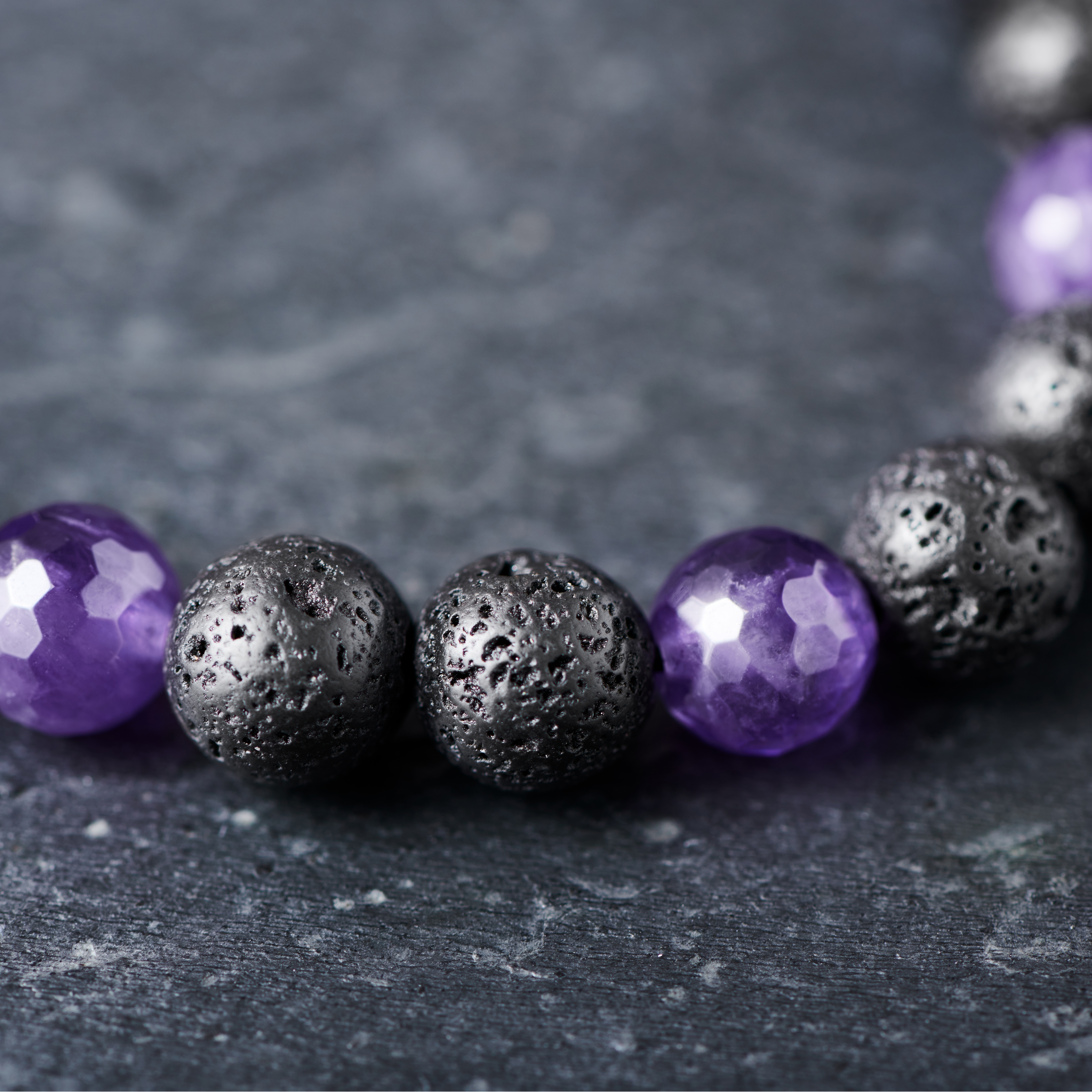 Sanatio 8 mm Lava Rock & Amethyst Bracelet - 5