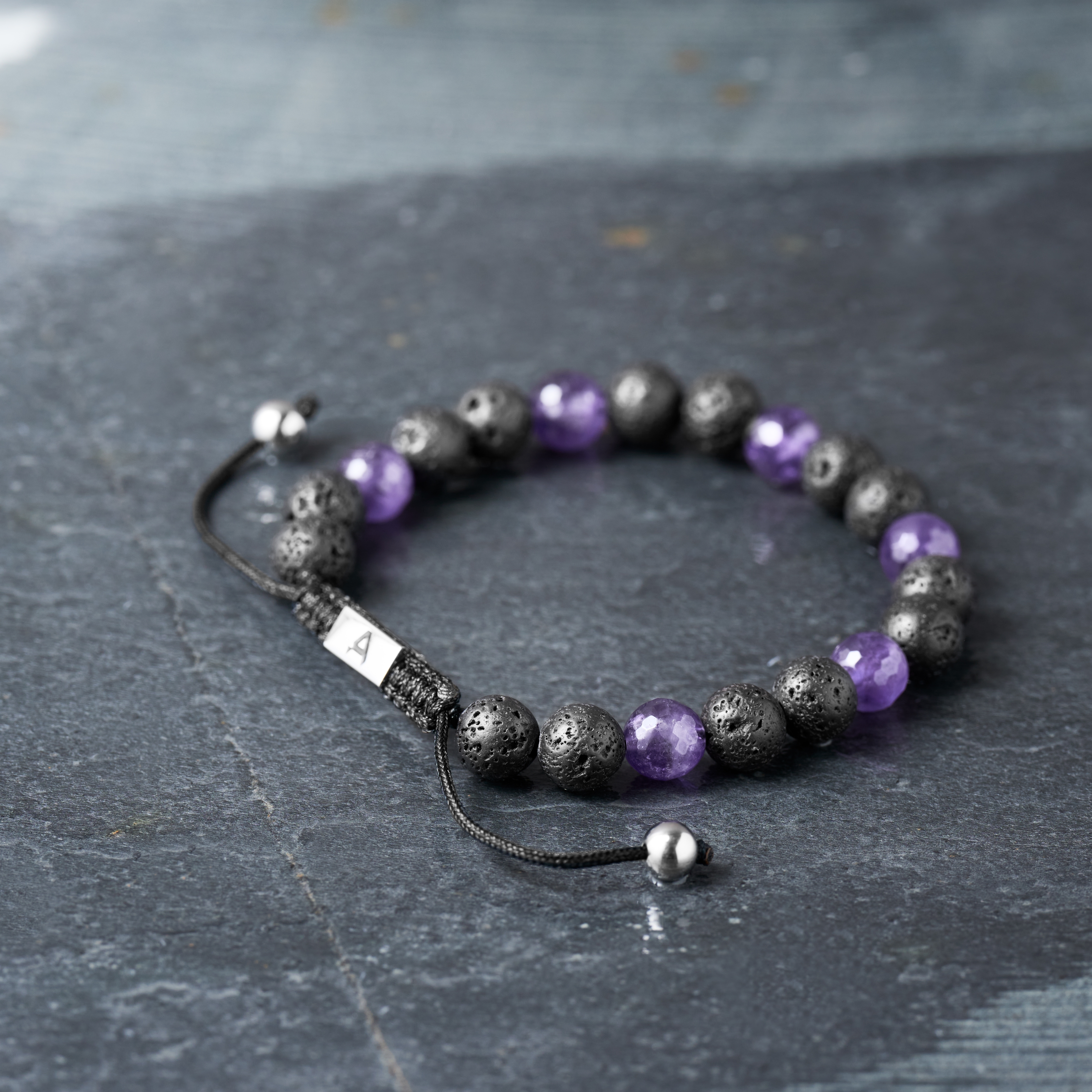 Sanatio 8 mm Lava Rock & Amethyst Bracelet - 6