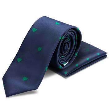 Double-Sided Pocket Square and Necktie Set With Hearts Double-Sided Pocket Square and Necktie Set With Hearts