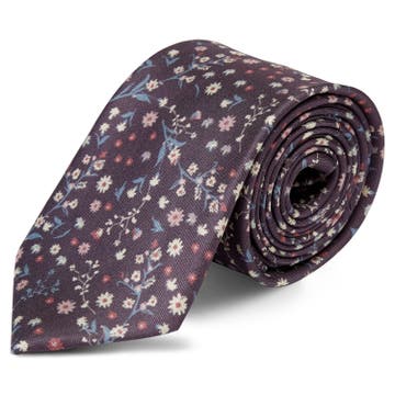 Boho | Dark Violet, Blue & Pink Floral Pattern Silk Tie