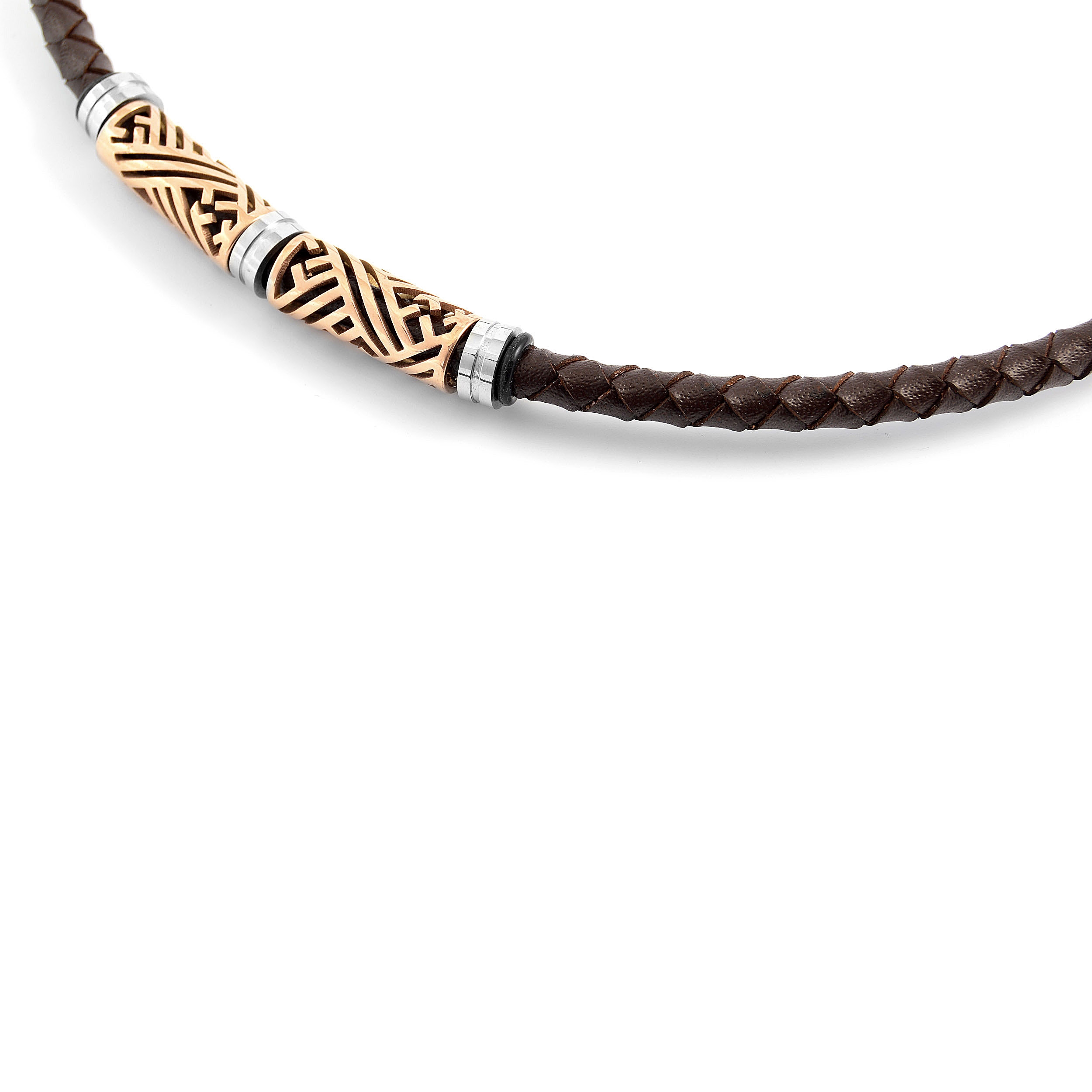 Mens Braided Leather Necklace With 9ct Gold Twist Clasp 3mm Antique Brown  Cord | eBay