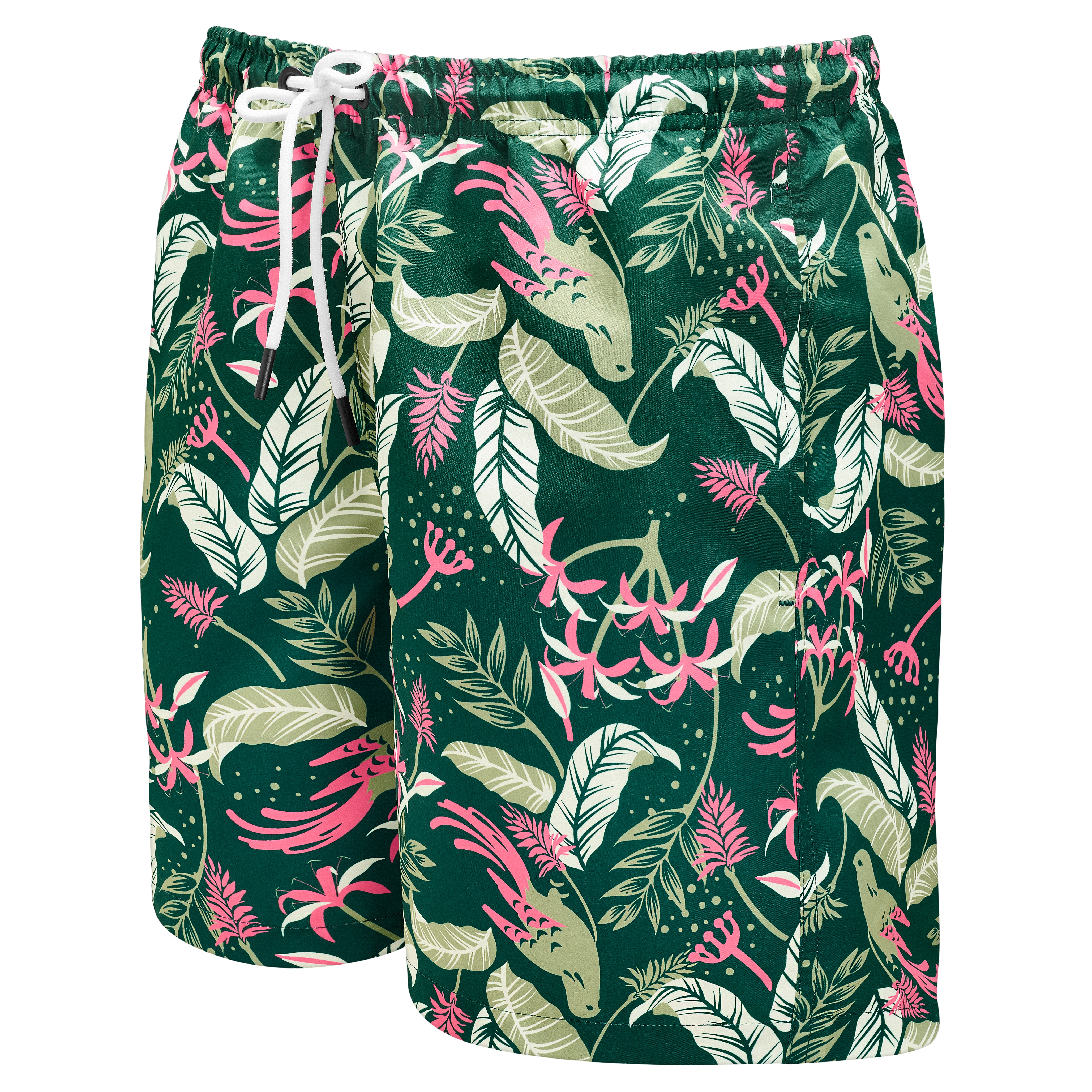 Floral-patterned Forest Green & Pink Swim Shorts - 2