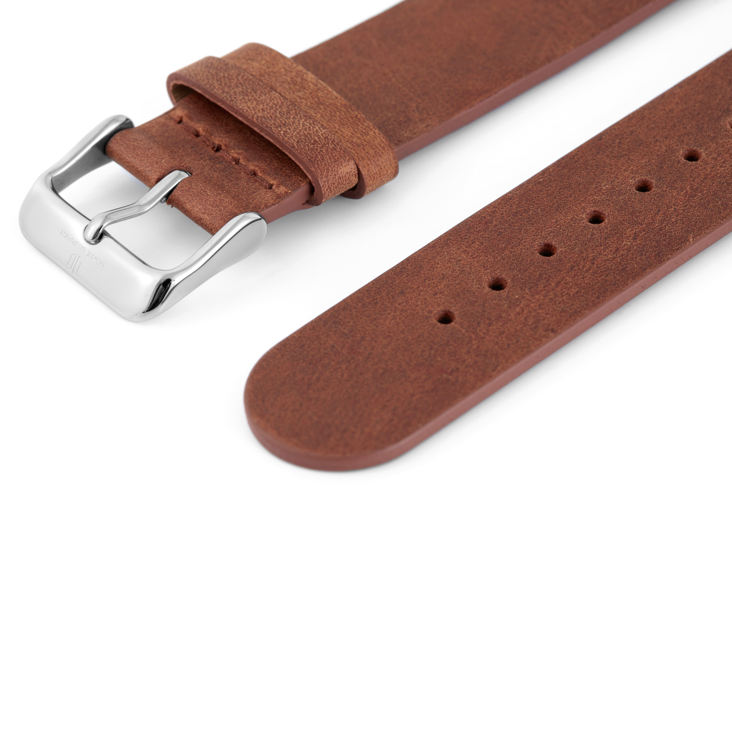 Brown Leather & Silver Buckle Watch Strap - 2