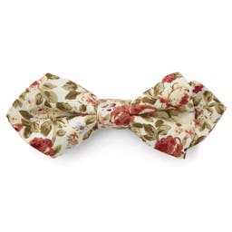 Cream Floral Pointy Pre-Tied Bow Tie