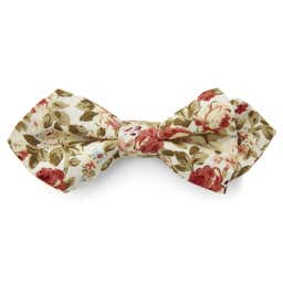 Pale Yellow Floral Pointy Pre-Tied Bow Tie