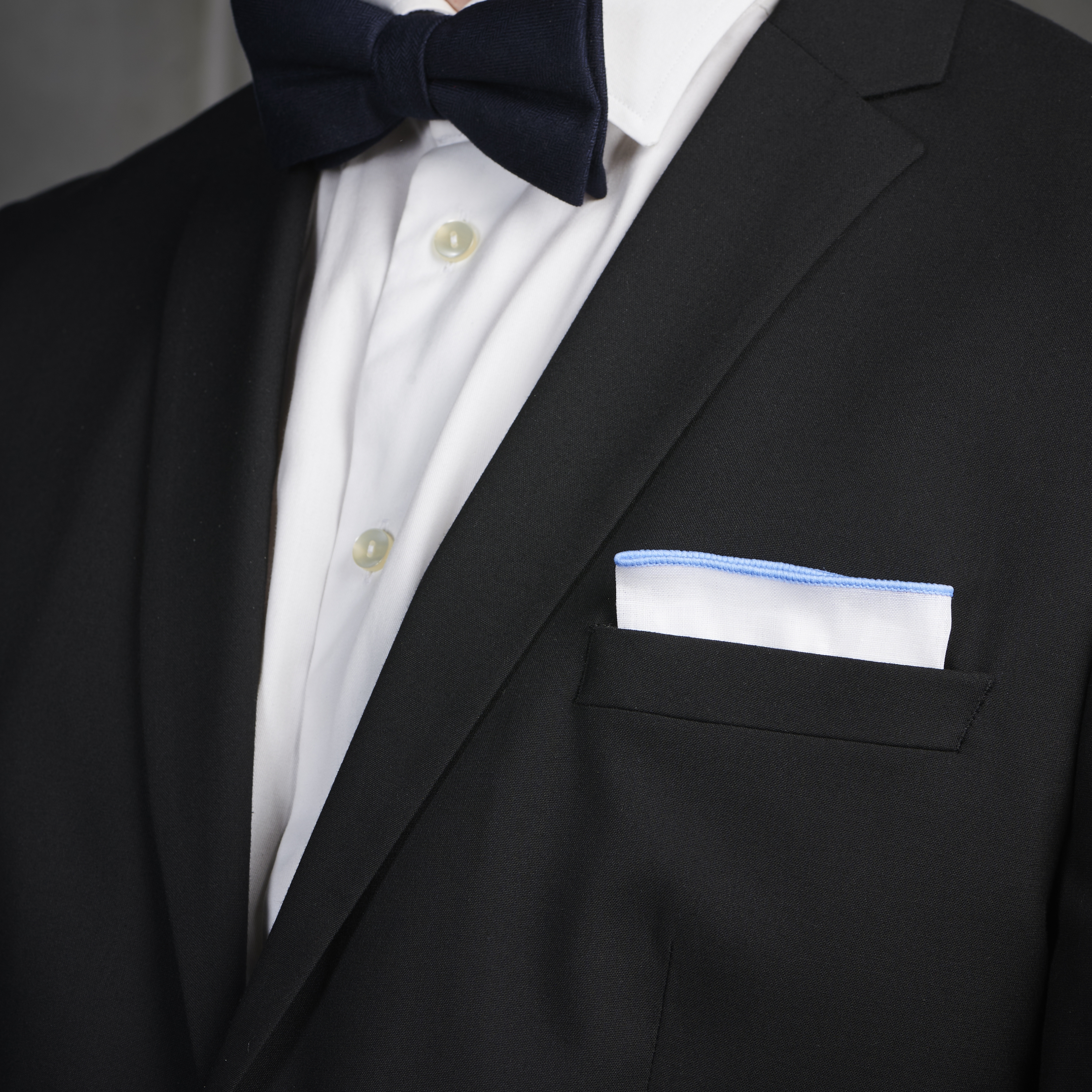 White Pocket Square with Powder Blue Edges - 3