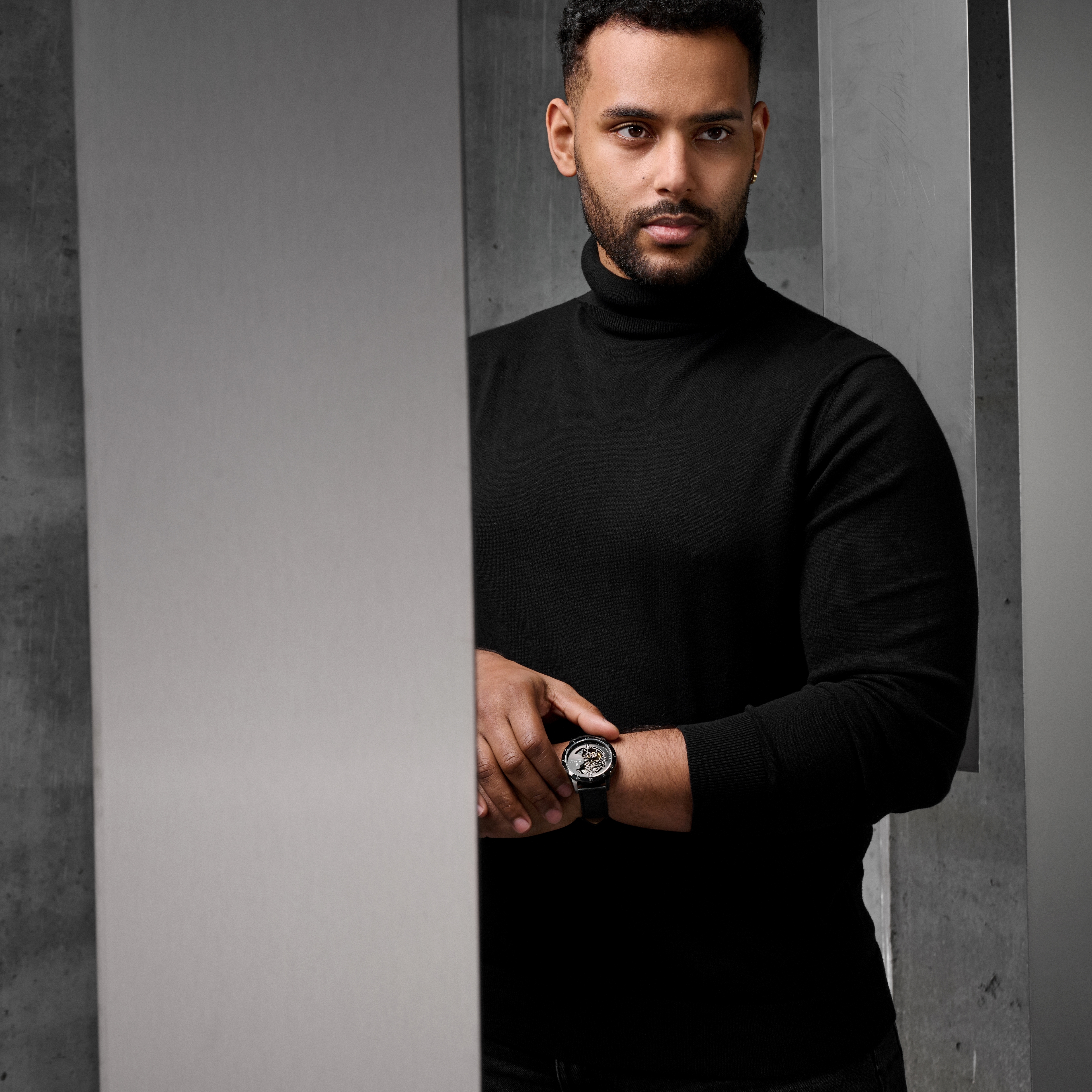 Dante II |  Montre squelette en acier inoxydable noir avec bracelet en cuir - 4