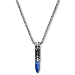 Rico | Silverfärgat Halsband med Patronhänge i Rostfritt Stål & Lapis Lazuli