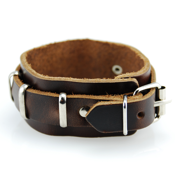 Brunt Stålstreget Læderarmbånd - 2