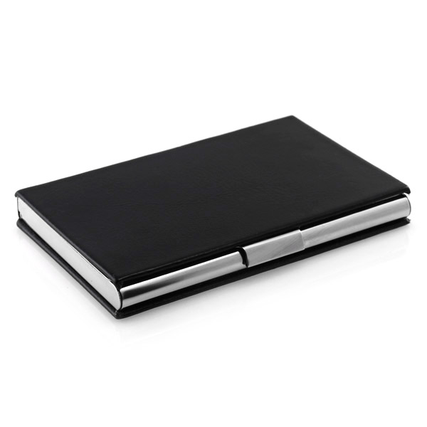 Black Leather & Stainless Steel Card Holder - 3