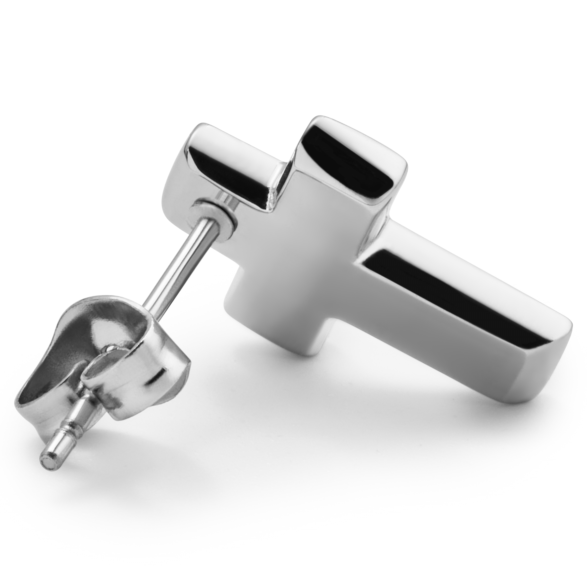 Boucle d'oreille Vasilios en croix argentée et noire - 2