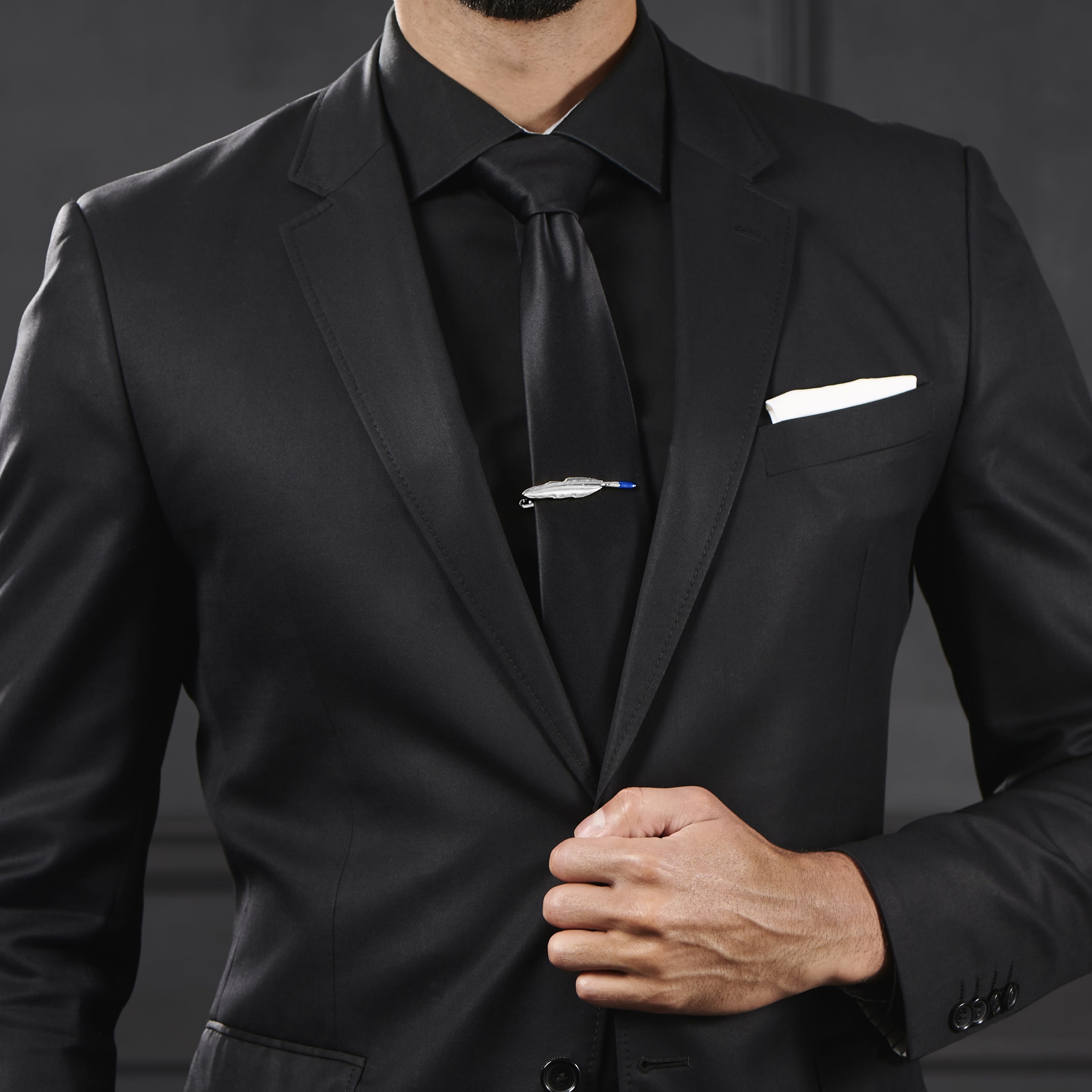 Pasador de corbata corto plateado con péndola - 5