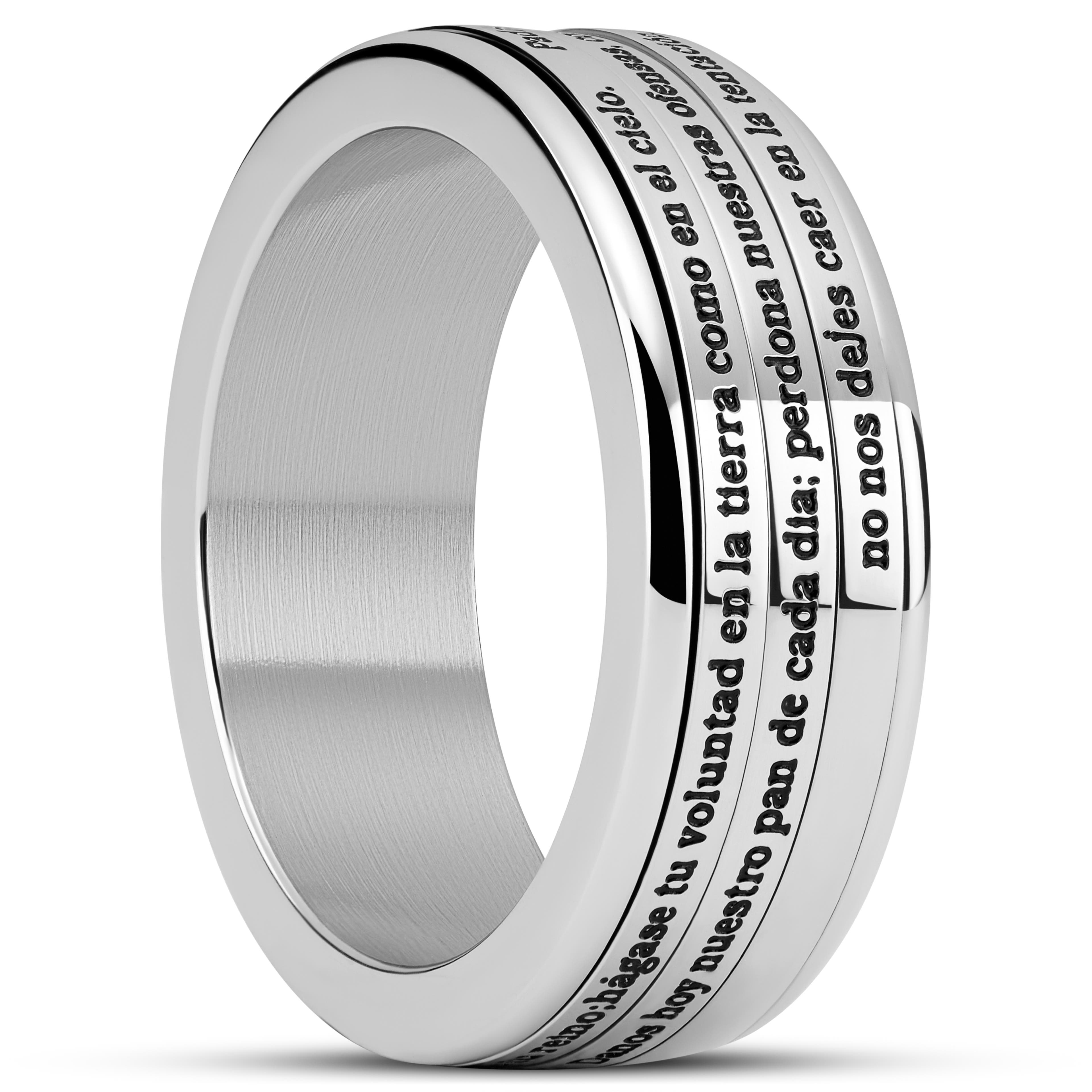 Enthumema | Сребрист стоманен пръстен с подвижна част и испанска молитва 8 мм