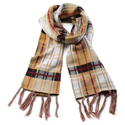 Sand and Red Recycled Cotton Plaid Scarf