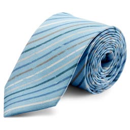 Light Blue & White Striped Patterned Silk Tie