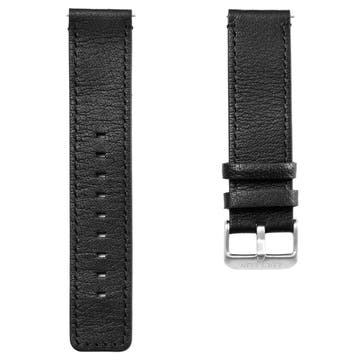Zwart Lederen Horlogebandje met Zilverkleurige Gesp