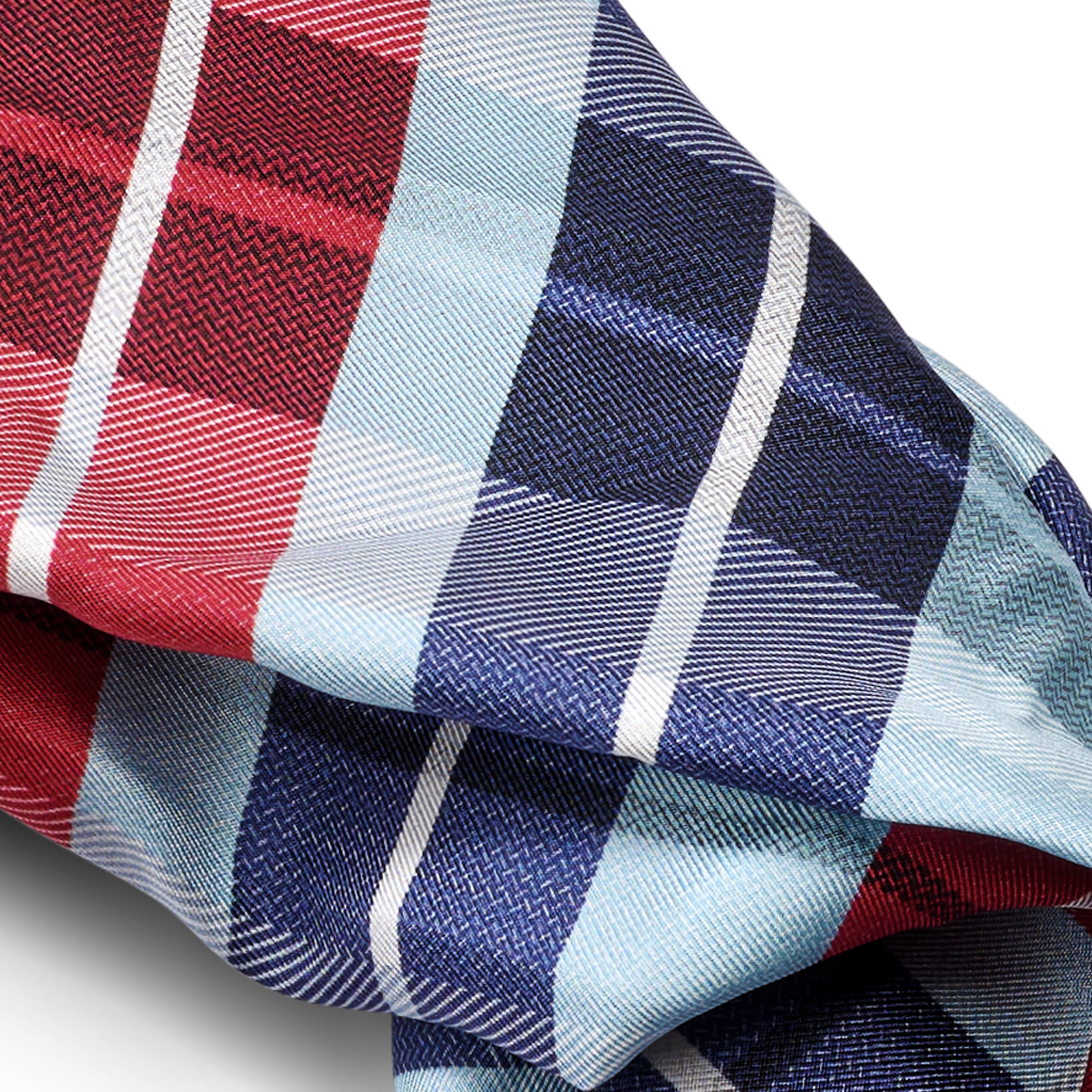 Écharpe en soie à motif à carreaux bleu et bordeaux - 2