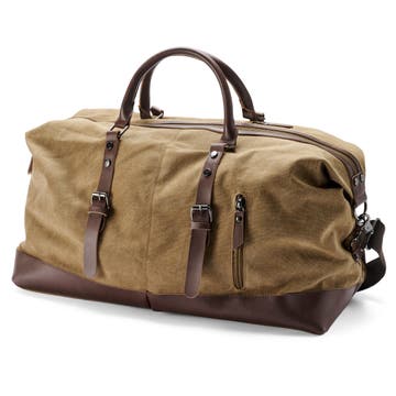 Vintage Caramel Canvas and Brown Leather Duffle Bag