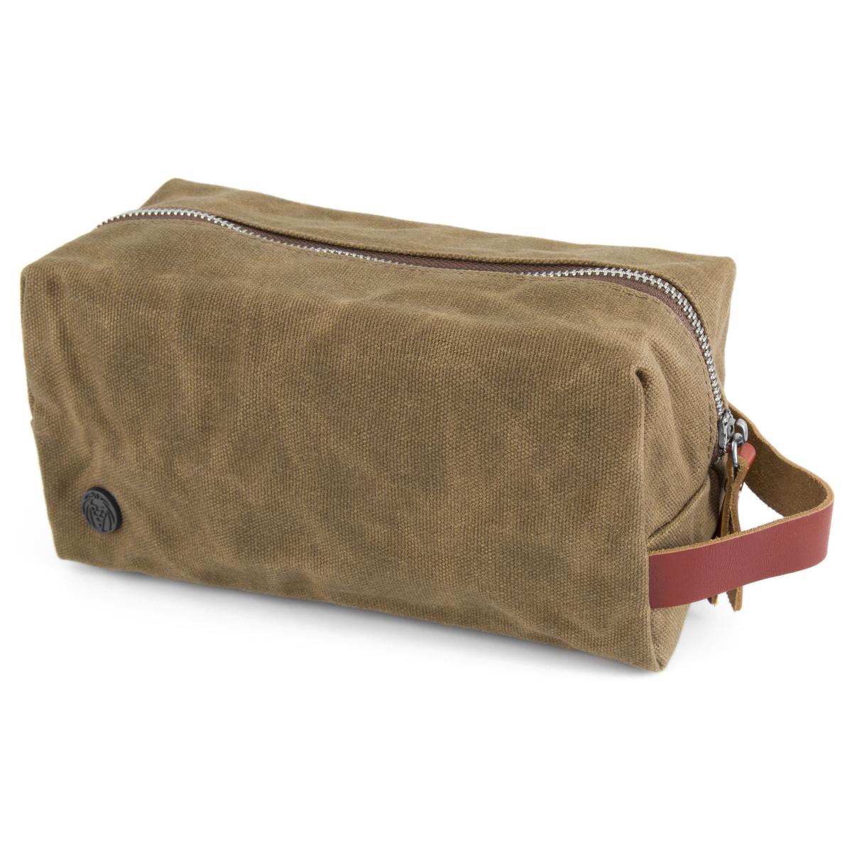 Khaki Waxed Canvas Wash Bag In stock! Lucleon - Main Image