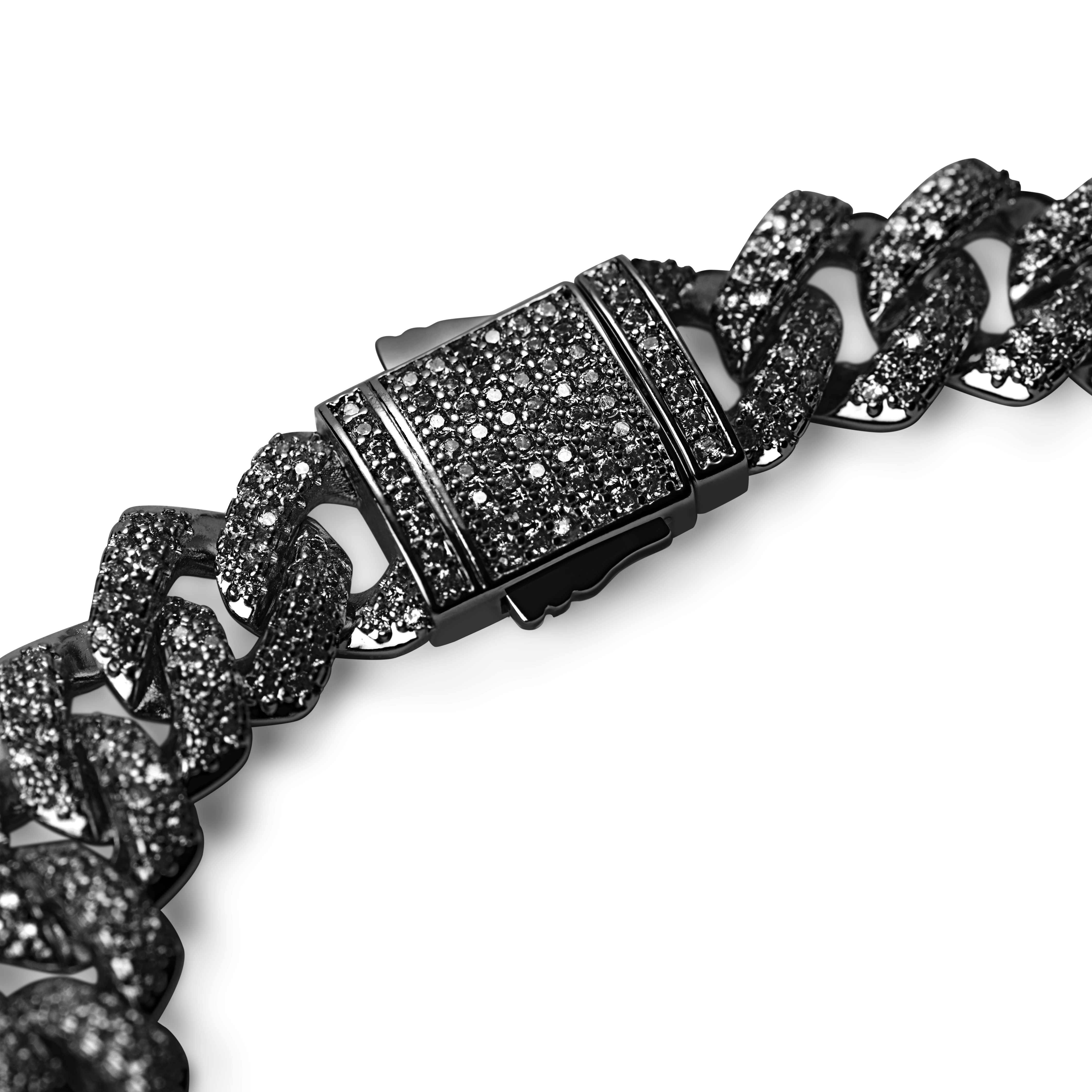 Nicos | Pulsera efecto hielo de cadena cubana diamantada y circonitas negra de 12 mm  - 3