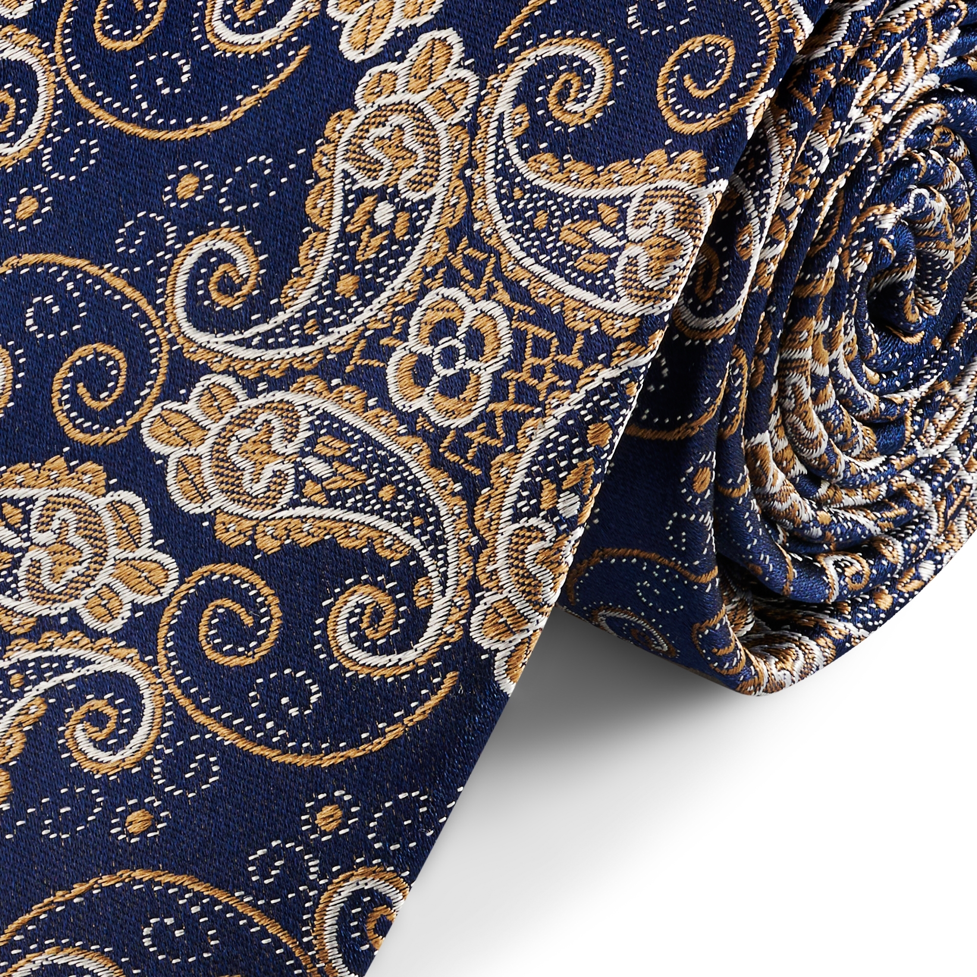 Blå & Guld Paisley Silkeslips | 8 cm - 2