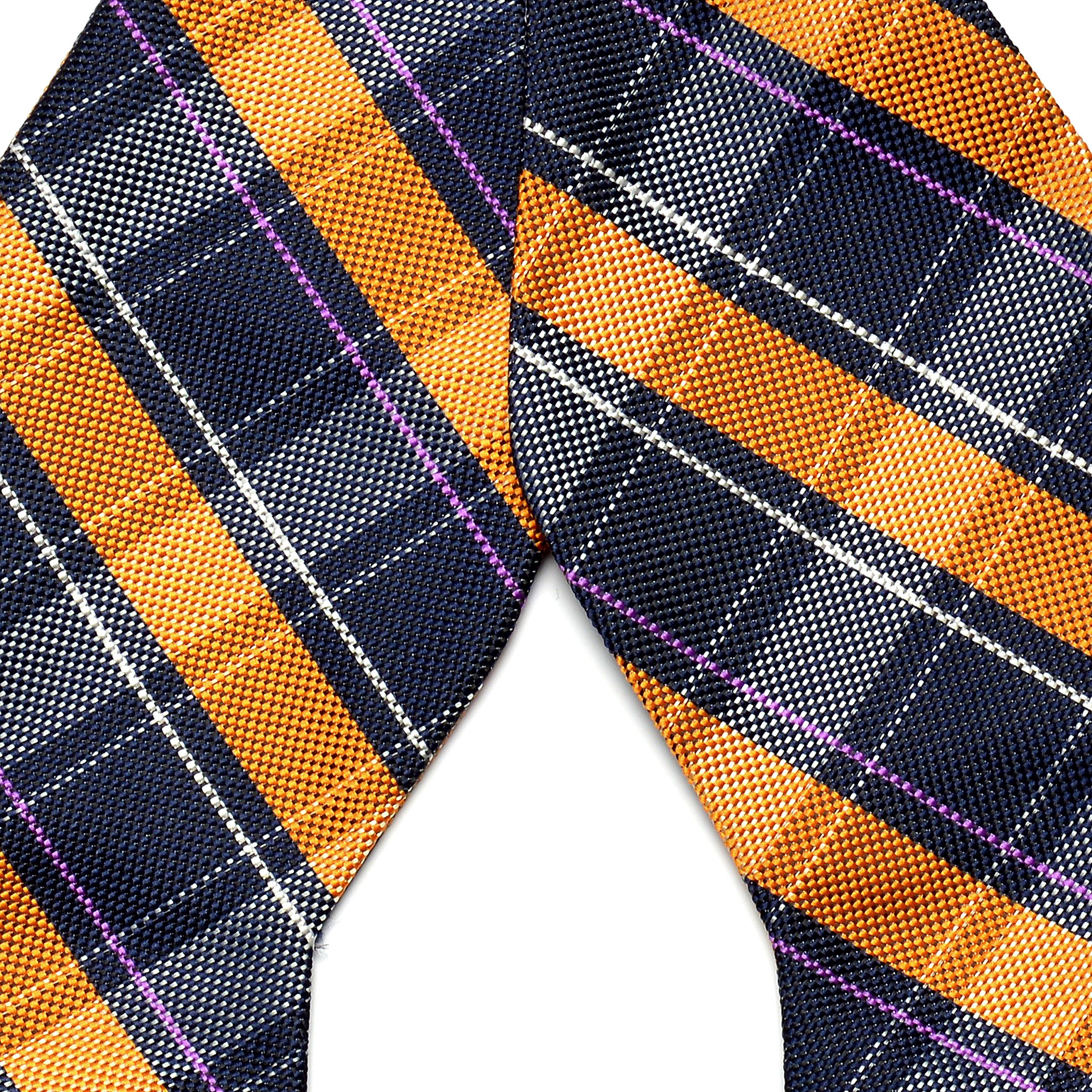 Oranje Marineblauwe Geruite Zijden Zelfbinder Vlinderdas - 2