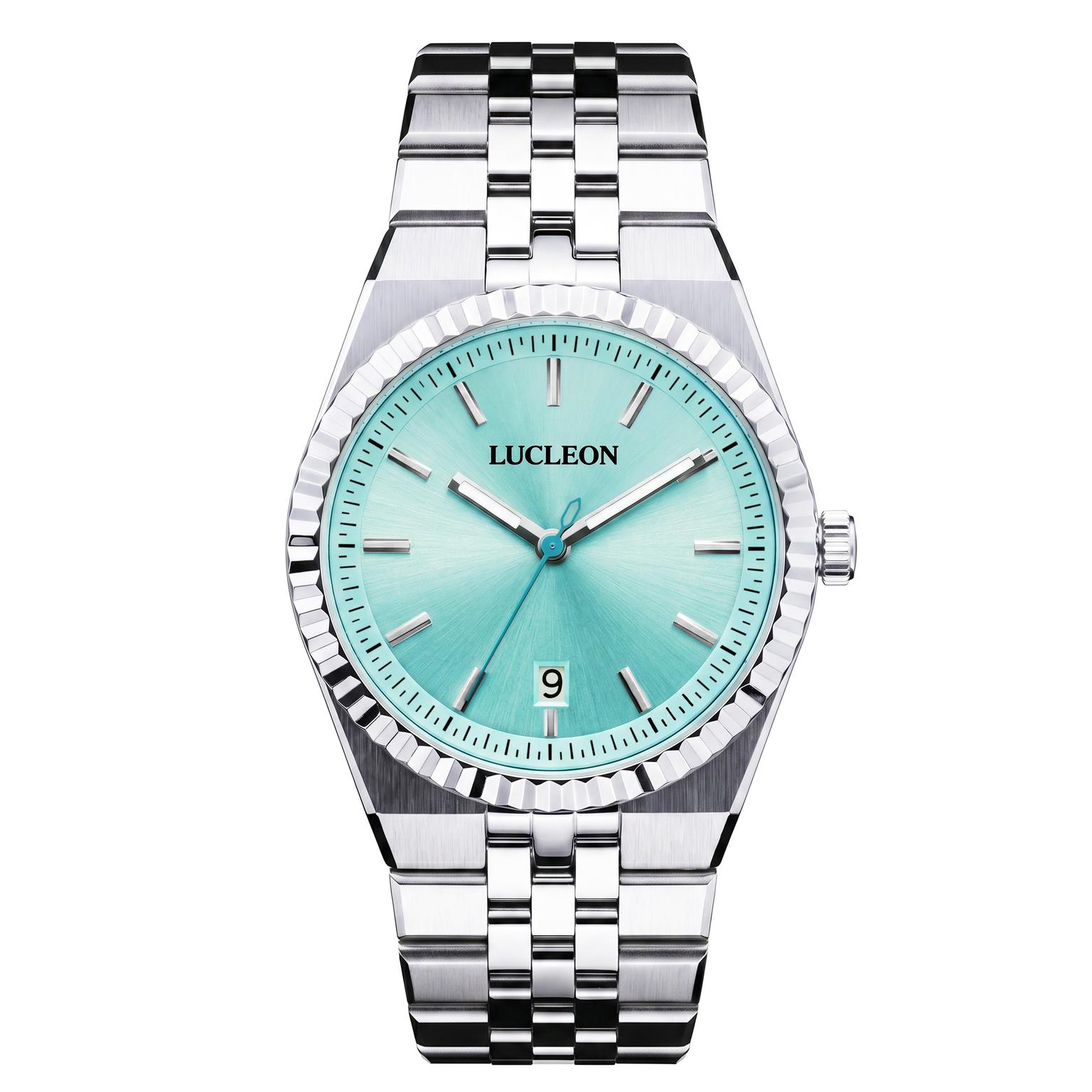 Flute | Orologio in acciaio inossidabile color argento con quadrante sunray azzurro e cinturino stile jubilee Flute | Orologio in acciaio inossidabile color argento con quadrante sunray azzurro e cinturino stile jubilee