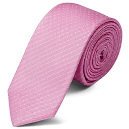 Różowy krawat jedwabny w kropki 6 cm