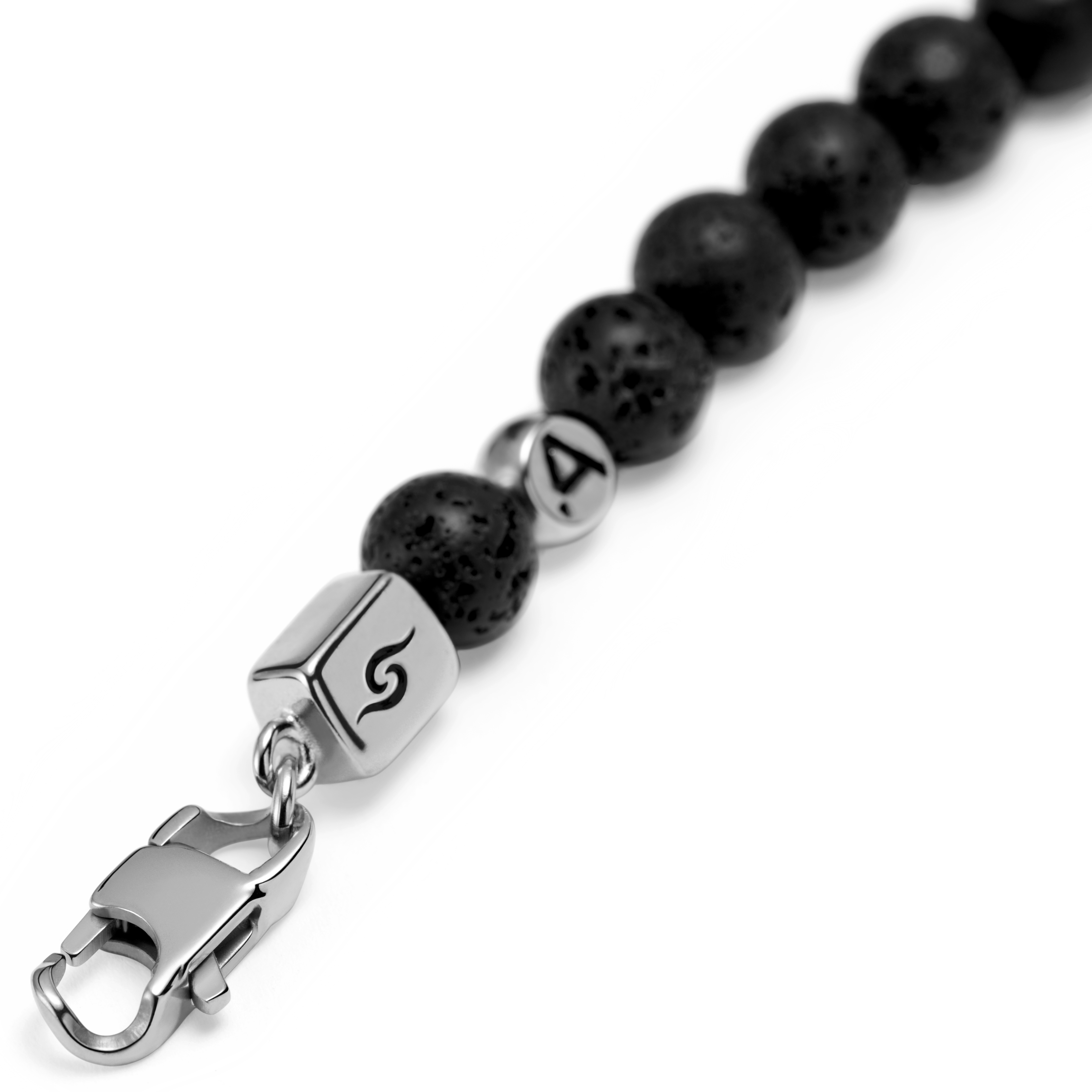 Rico | Silver-Tone Lava Rock & Obsidian Bracelet Set - 8