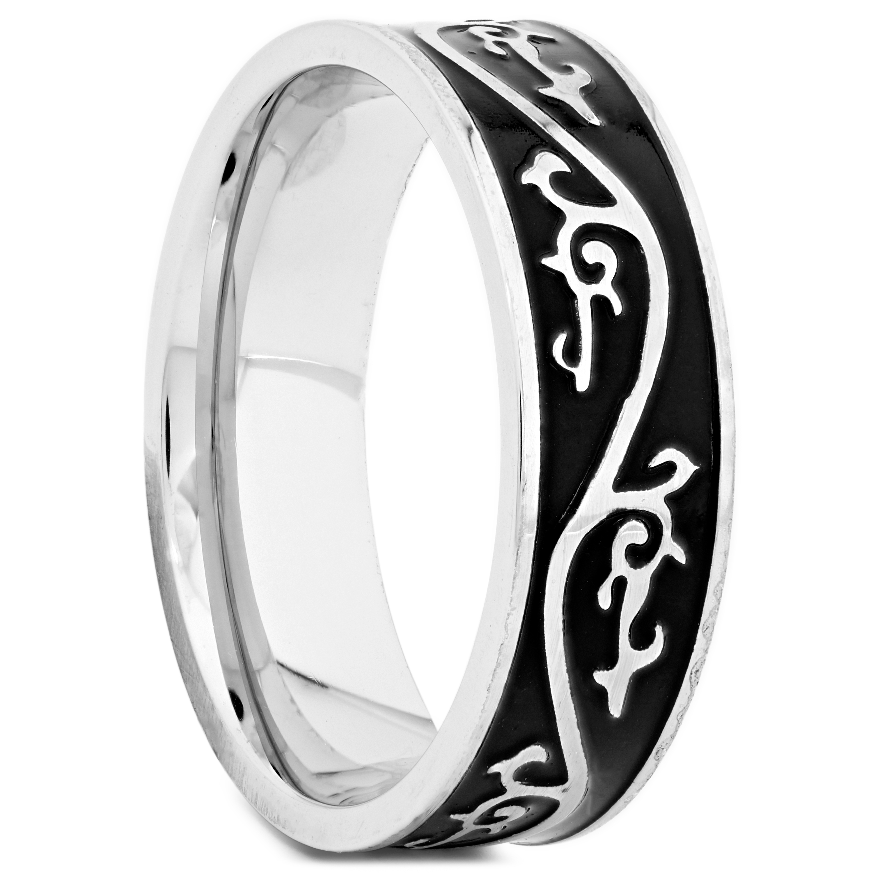 Zwarte Stalen Ring met Rolpatroon - 1