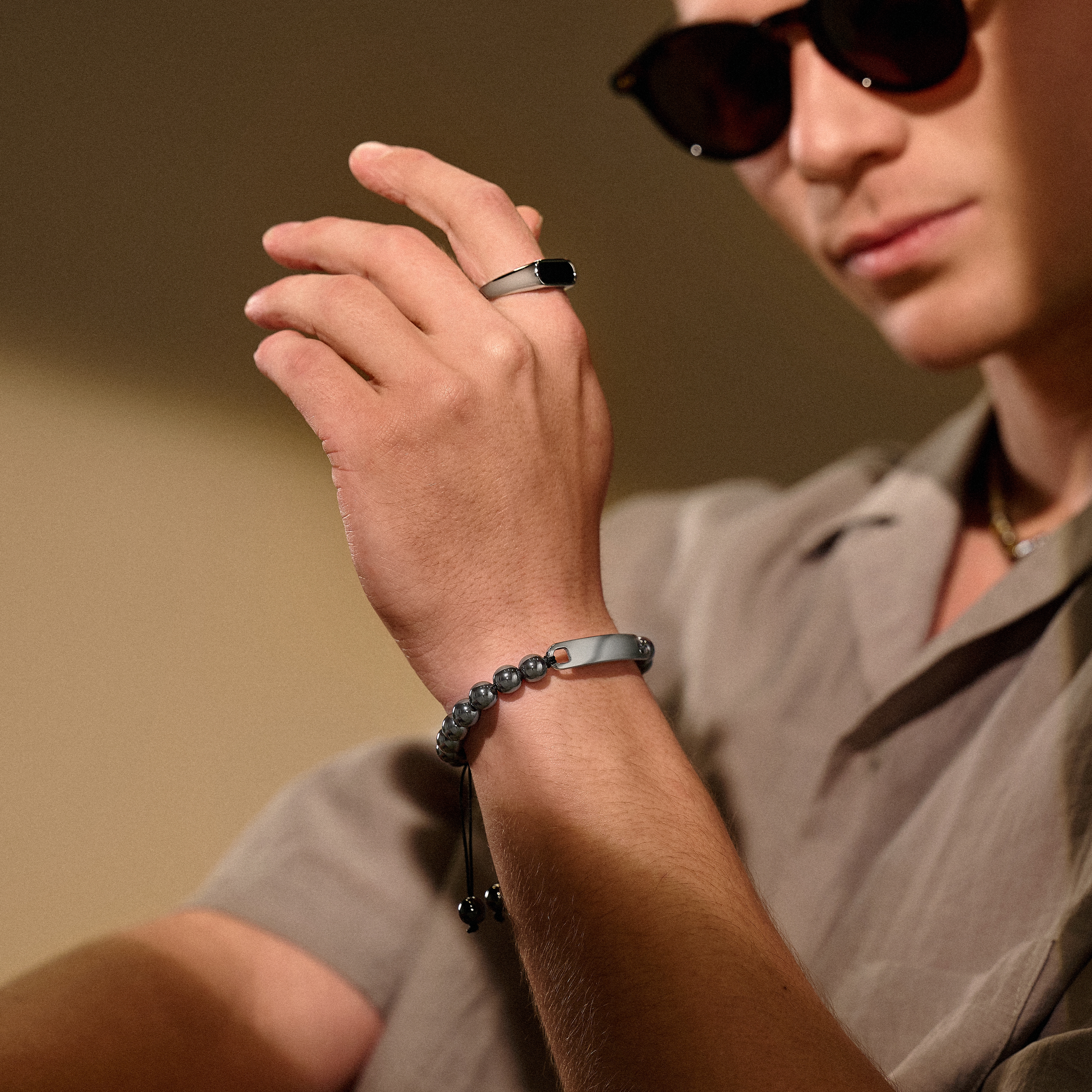 Hematito ir nerūdijančio plieno ID apyrankė - 4