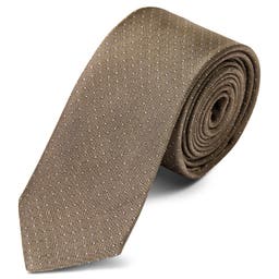 Cravatta beige in seta da 6 cm con motivo a pois