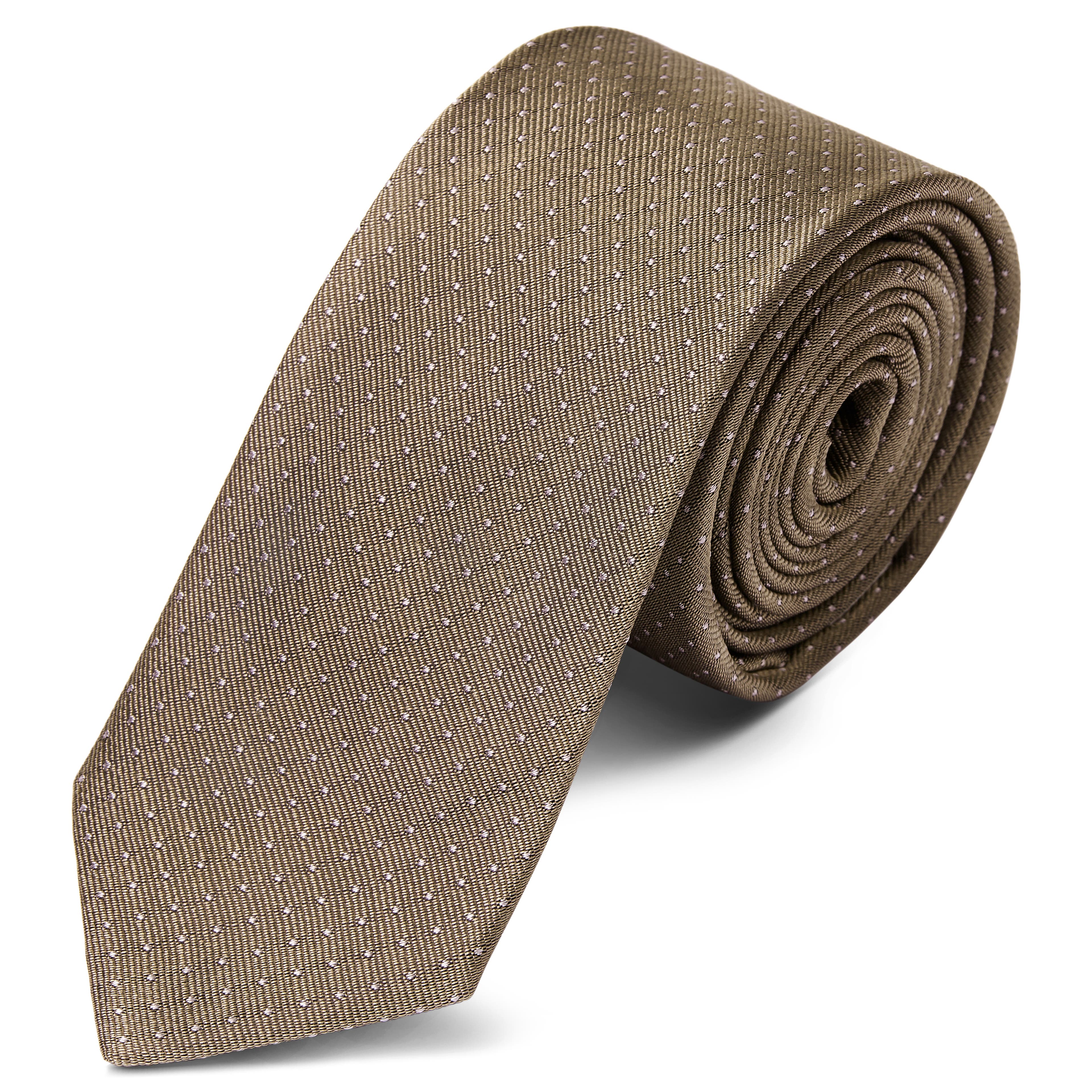 Hodvábna 6 cm béžová kravata s bielymi bodkami
