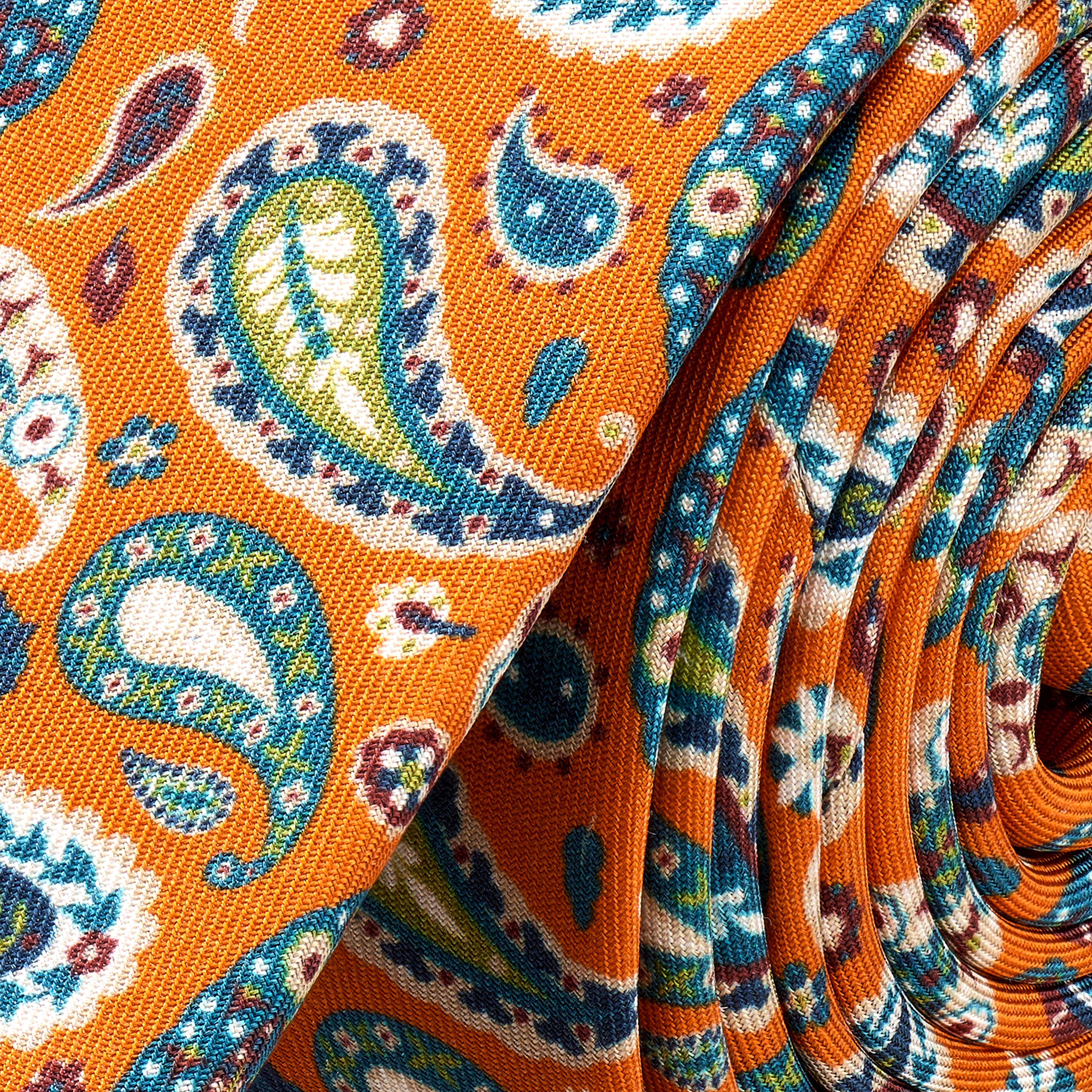 Virtuo | Mandarynkowy, jedwabny krawat we wzór paisley o długości 6 cm - 2