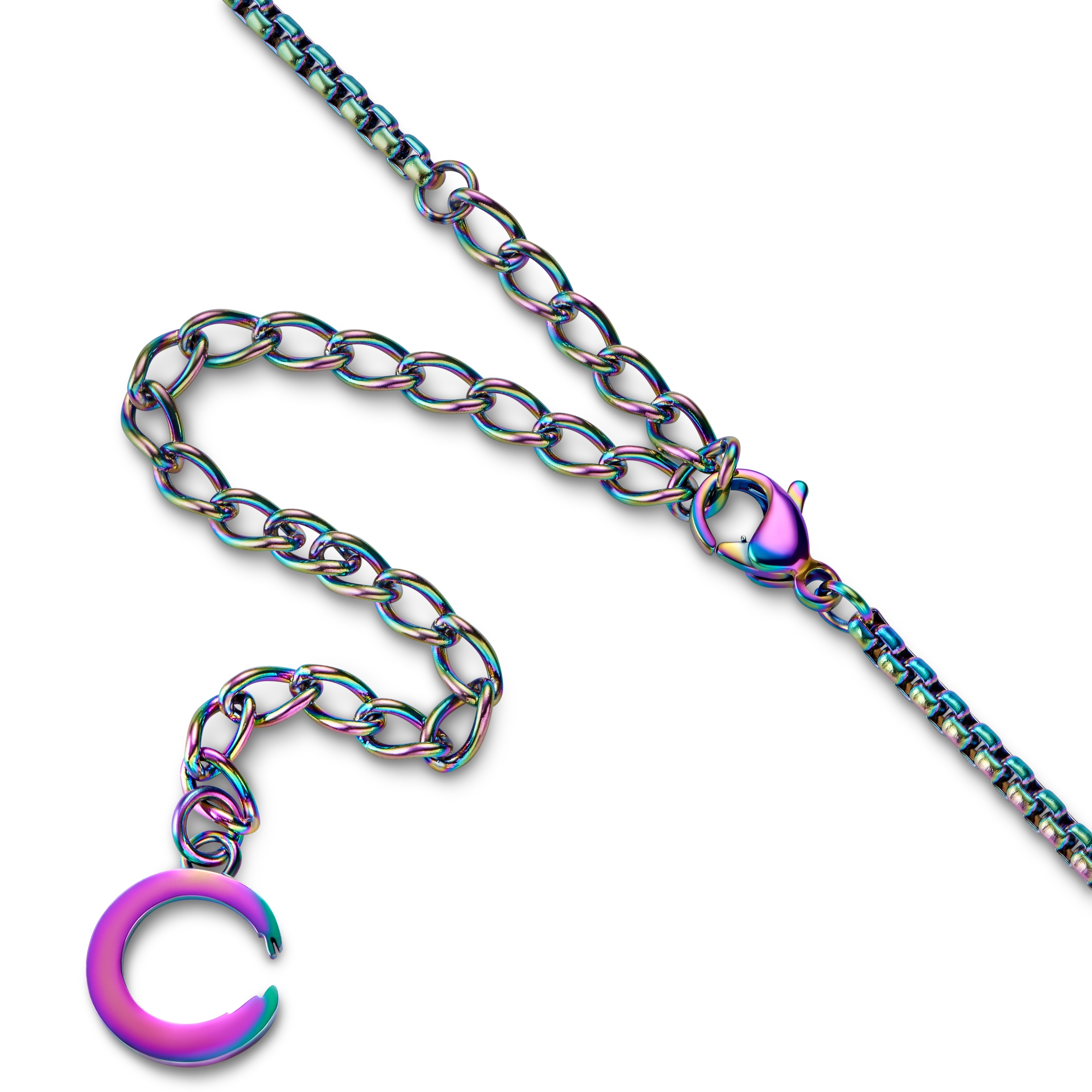 Fahrenheit | Rainbow Stainless Steel Melting Peace Box Chain Necklace - 3