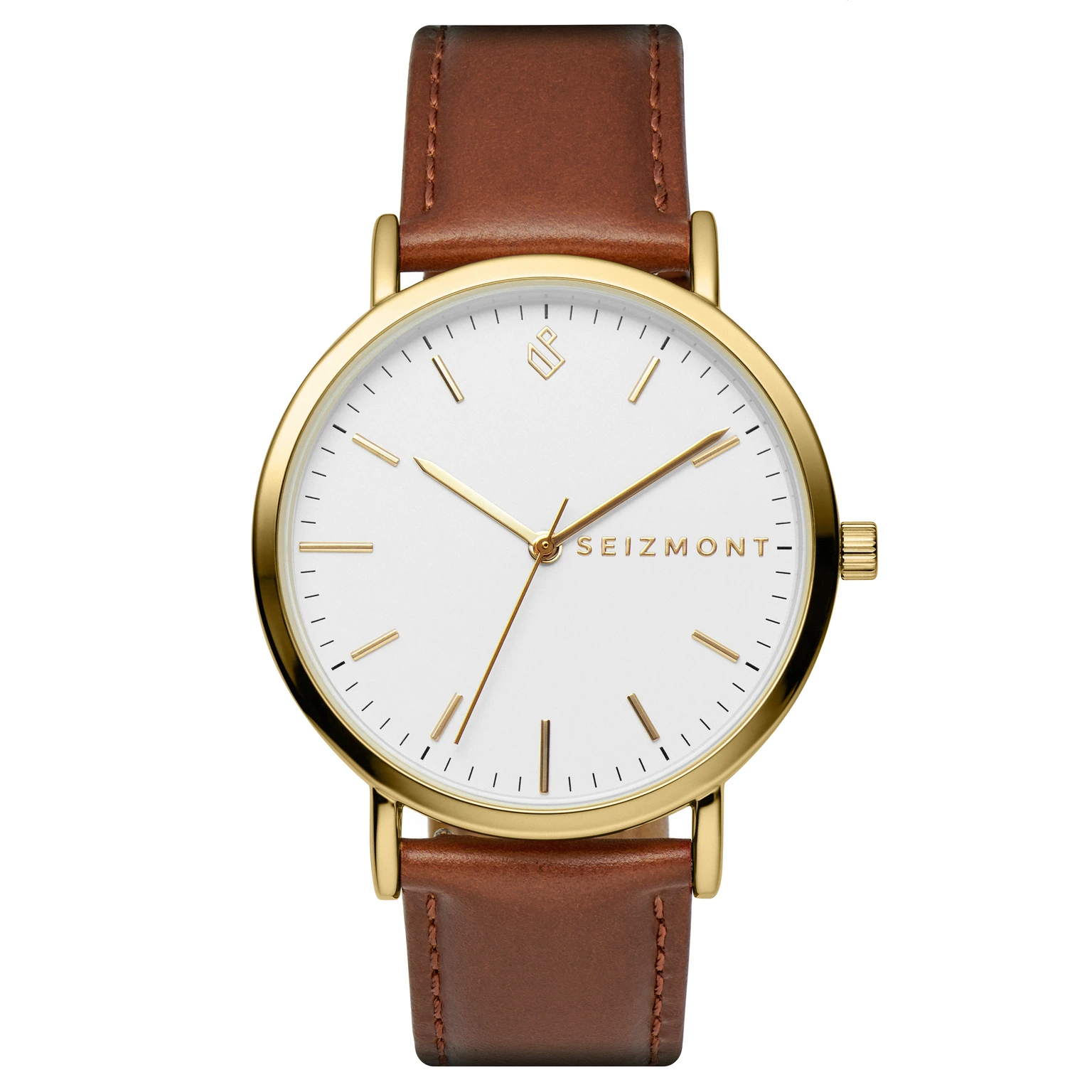 Moment | Orologio dress minimalista color oro con movimento al quarzo analogico, quadrante bianco e cinturino in pelle color ruggine Moment | Orologio dress minimalista color oro con movimento al quarzo analogico, quadrante bianco e cinturino in pelle color ruggine