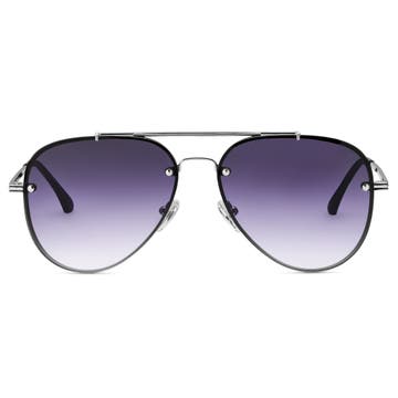 Silver-tone Smokey Black Gradient Aviator Sunglasses