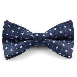 Dark Blue Pre-Tied Bow Tie with Green Dots