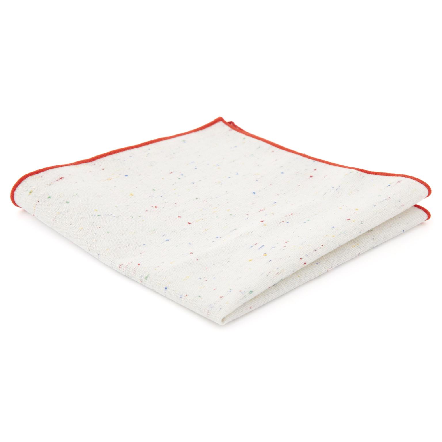Pochette de costume en lin blanc à bords rouge Pochette de costume en lin blanc à bords rouge