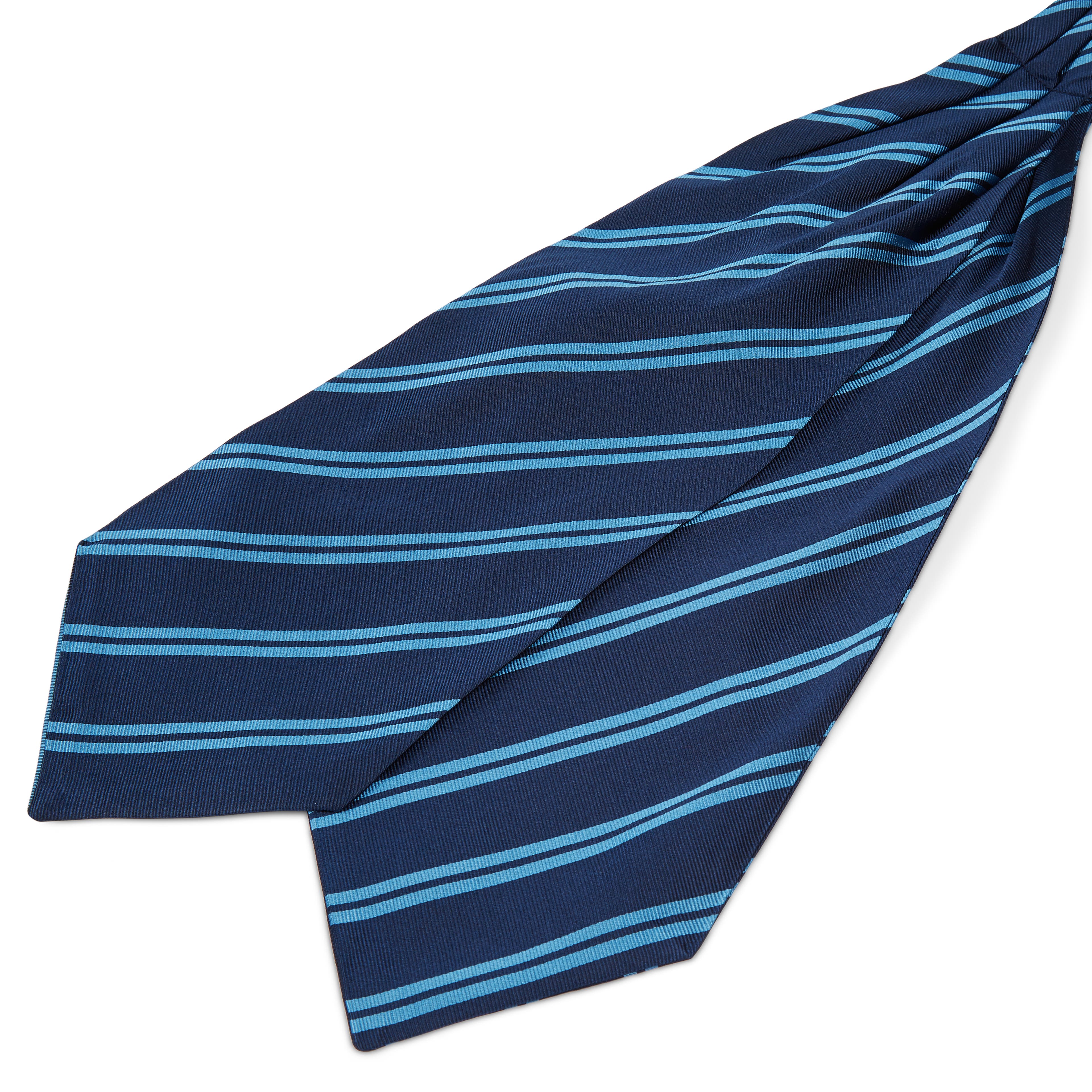 Hodvábny tmavomodrý kravatový šál s modrými dvojitými pruhmi