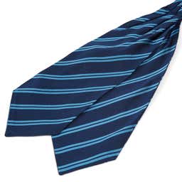 Corbatón de seda azul marino con rayas dobles azules