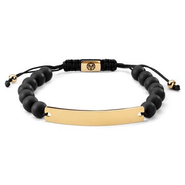Adjustable-Length Onyx Bead Bracelet with Gold-Tone Stainless Steel Plate Adjustable-Length Onyx Bead Bracelet with Gold-Tone Stainless Steel Plate