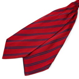 Cravate Ascot en soie rouge à fines rayures bleu marine