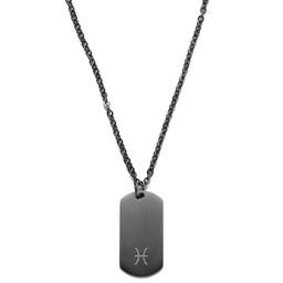 Zodiac | Gunmetal Stainless Steel Pisces Star Sign Dog Tag Cable Chain Necklace